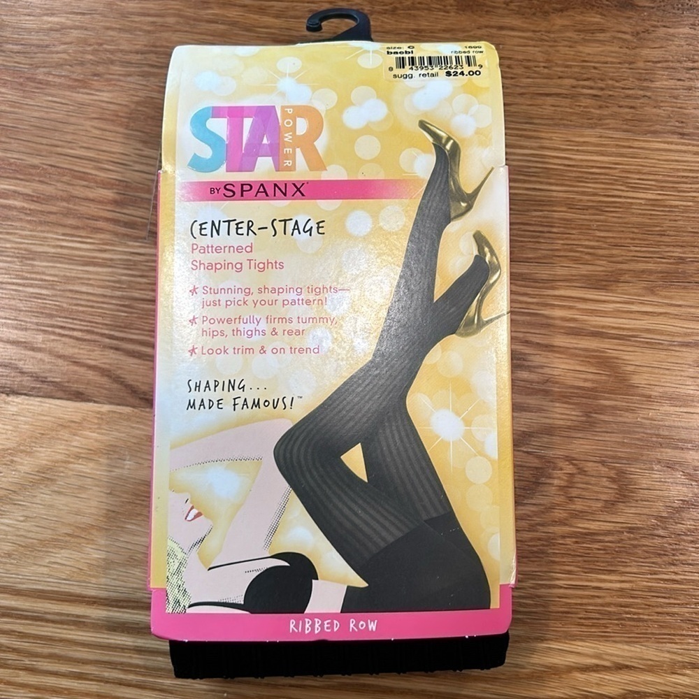 Spanx Star Power Black Ribbed Row patterned shaping tights large new w tags